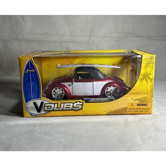 EXTREMELY RARE VW Beetle Hebmuller Tuning Soft Top 1949 Red/ White 1:24 Jada - Picture 1 of 5
